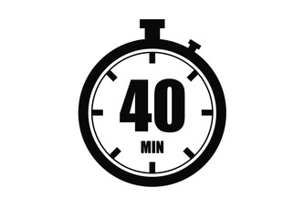40 Minutes timers clock. Time measure. Chronometer vector icon black isolated on white background.