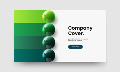 Fresh realistic spheres site screen layout. Simple catalog cover design vector template.