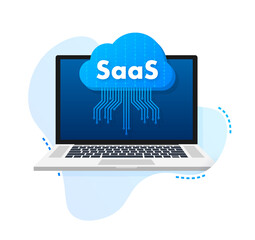 SaaS - Software as a service. Cloud sevice, synchronize. Vector illustration.