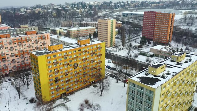 Drone 4k video of apartment buildings in Ostrava, Czech Republic