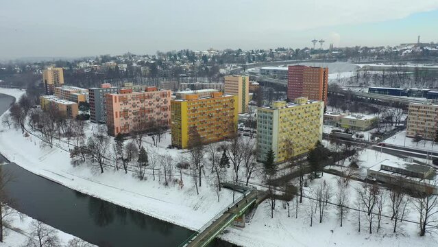 Drone 4k footage of apartment buildings in Ostrava, Czech Republic