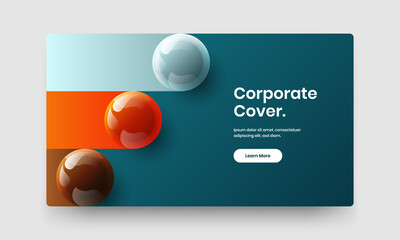 Modern realistic spheres horizontal cover layout. Unique front page vector design template.