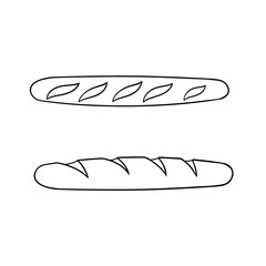 Monochrome picture, A long loaf of white wheat bread, vector illustration in cartoon style