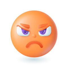 Fototapeta premium 3d cartoon style red angry emoticon icon. Furious or mad face feeling negative emotions, anger and displease flat vector illustration. Emotion, expression, rage, negativity concept