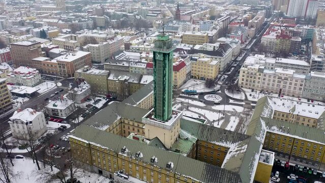 Drone video of New City Hall in Ostrava city in Czech Republic