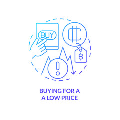 Buying for low price blue gradient concept icon. Digital currency trade. Common crypto mistake abstract idea thin line illustration. Isolated outline drawing. Myriad Pro-Bold font used