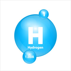 Hydrogen, Hydrogenium (H) icon structure chemical element round shape circle light blue. Chemical of periodic table Sign with atomic number. Study in science for education. 3D Illustration vector.		
