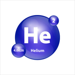 Helium (He) icon structure  chemical element round shape circle blue dark. 3D Illustration vector. Chemical element of periodic table Sign with atomic number. Study in science for education. 