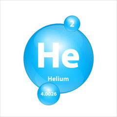 Helium (He) icon structure chemical element round shape circle light blue. Chemical element of periodic table Sign with atomic number. Study in science for education. 3D Illustration vector.	
