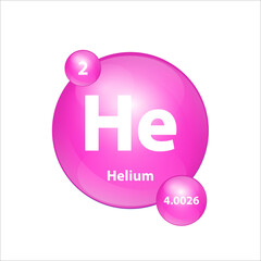 Helium (He) icon structure  chemical element round shape circle Pink. 3D Illustration vector. Chemical element of periodic table Sign with atomic number. Study in science for education. 
