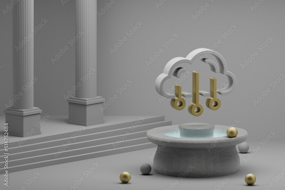Poster beautiful abstract illustrations cloud data storage symbol icon on a fountain and column background.