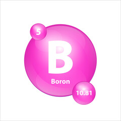 Boron (B) icon structure chemical element round shape circle pink. 3D Illustration vector. Chemical element of periodic table Sign with atomic number. Study in science for education.