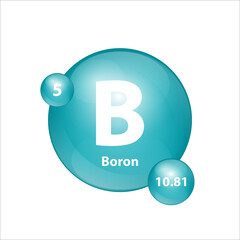Obraz premium Boron (B) icon structure chemical element round shape circle green dark, blue. Chemical element of periodic table Sign with atomic number. 3D Illustration vector.