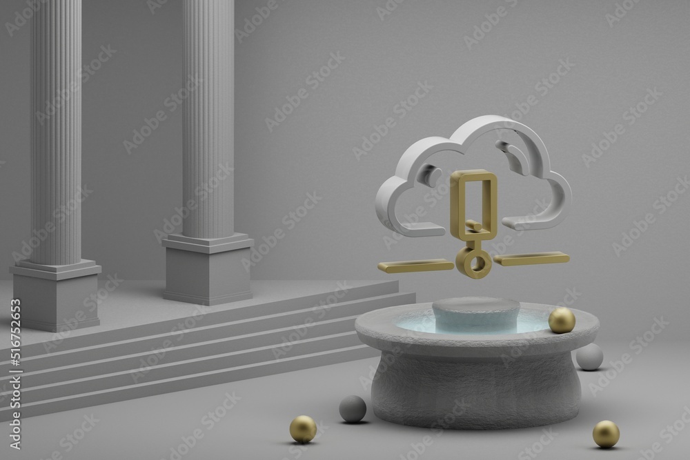 Poster beautiful abstract illustrations cloud data storage symbol icon on a fountain and column background.