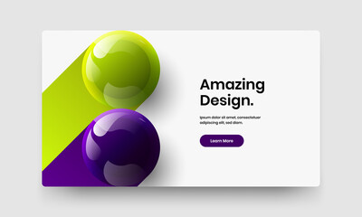 Multicolored poster design vector template. Trendy 3D spheres site screen layout.