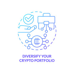 Diversify your crypto portfolio blue gradient concept icon. Multiple coins. Cryptocurrency advice abstract idea thin line illustration. Isolated outline drawing. Myriad Pro-Bold font used