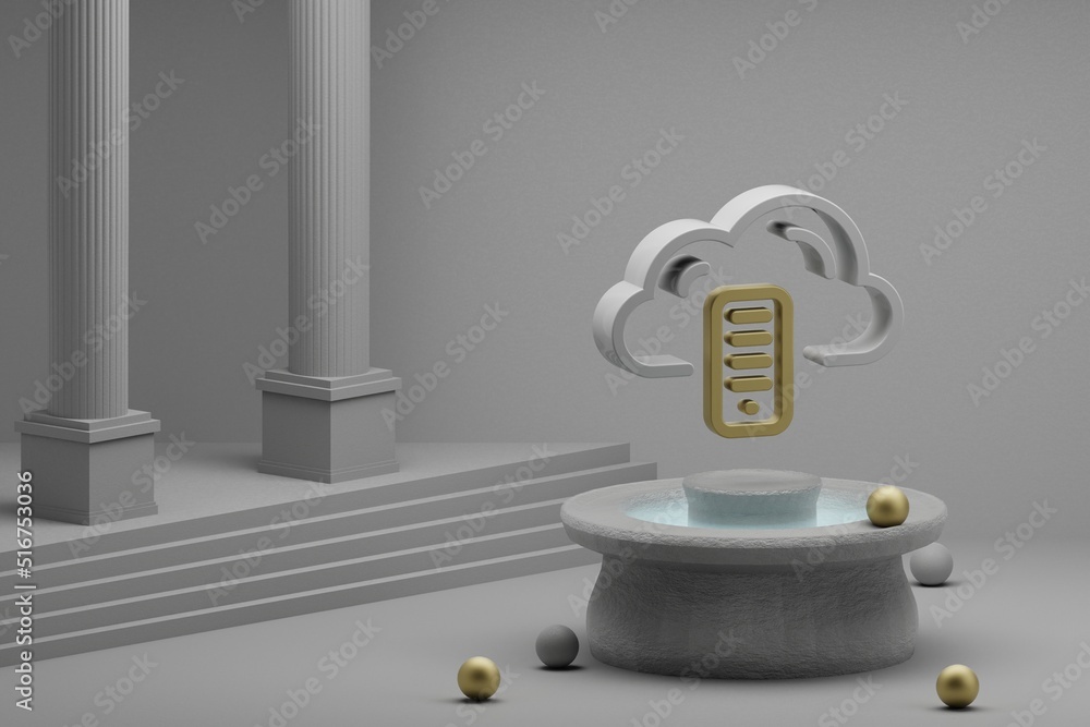 Fototapete beautiful abstract illustrations database server symbol icon on a fountain and column background. 3d