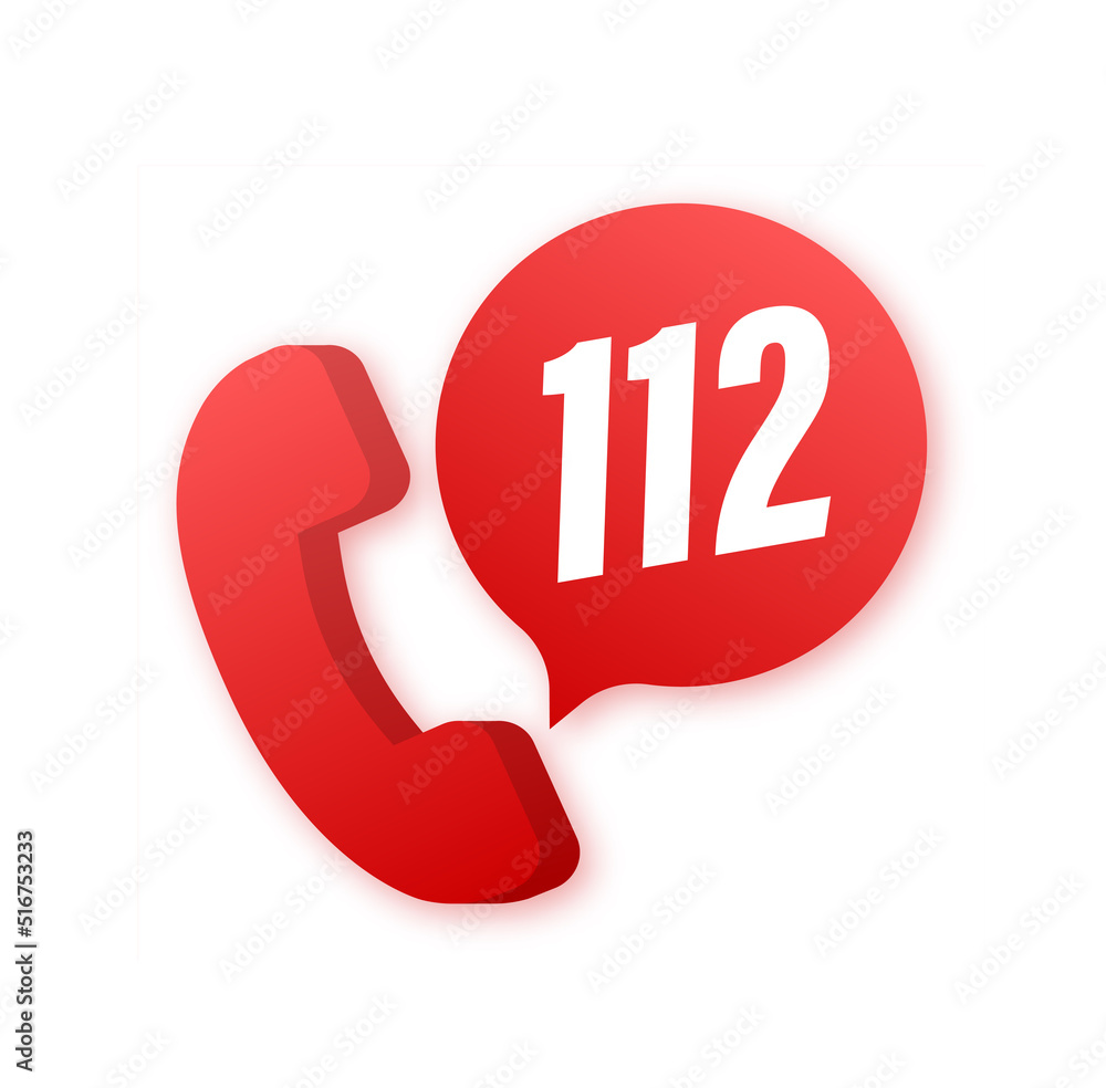 Sticker 112 Emergency Call Number. SOS symbol. Vector illustration.