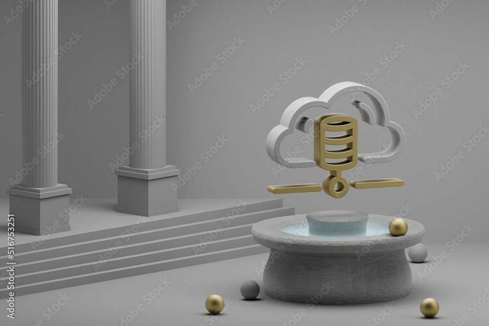 Leinwandbilder beautiful abstract illustrations database server symbol icon on a fountain and column background. 3d