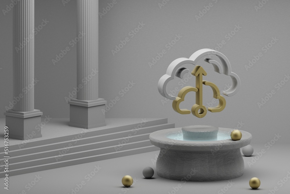 Poster beautiful abstract illustrations cloud database server symbol icon on a fountain and column backgrou