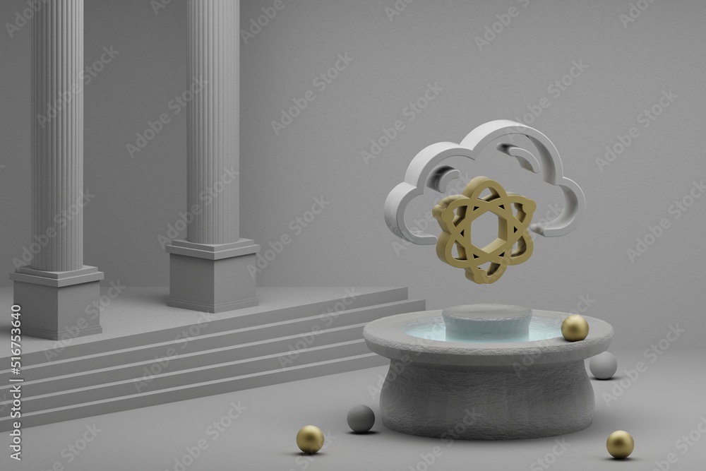Poster beautiful abstract illustrations cloud quantum server symbol icon on a fountain and column backgroun