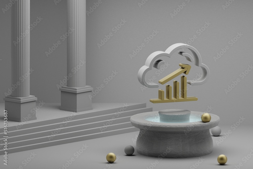 Poster beautiful abstract illustrations cloud database server analytics symbol icon on a fountain and colum