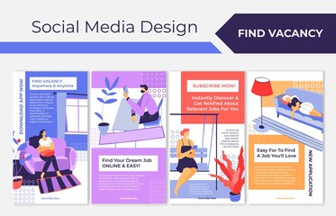 Template social media set with find vacancy offer