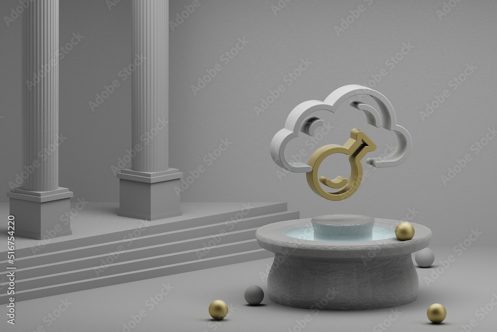Poster beautiful abstract illustrations cloud server technology symbol icon on a fountain and column backgr