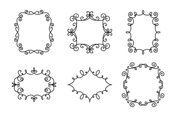 Obraz premium Vector Decorative Linear Frames Set. Vintage Frame Design Elements, Filigree, Decorative Borders, Page Decorations, Dividers Isolated in White
