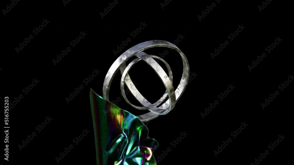 Aufkleber 3d animation of iridescent fabric falling on rotating rings of various sizes