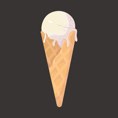 Ice cream icon with a waffle on a white background with white icing. Vector illustration.