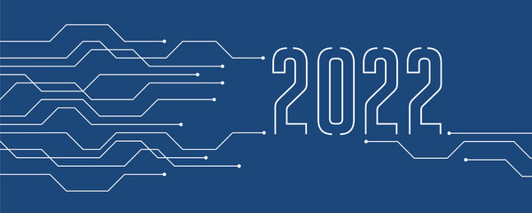 blue technology banner 2022 circuit board electronics digital