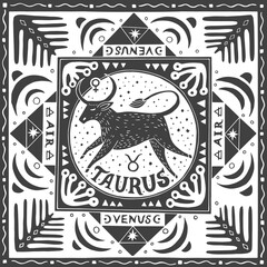 Taurus zodiac sign. Horoscope. Illustration for souvenirs and social networks - obrazy, fototapety, plakaty