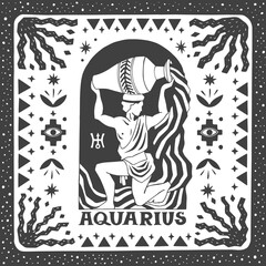 Aquarius zodiac sign. Horoscope. Illustration for souvenirs and social networks.