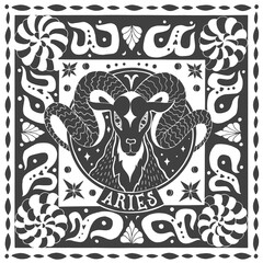 Aries zodiac sign. Horoscope. Illustration for souvenirs and social networks