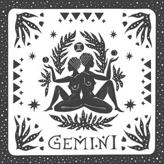 Gemini zodiac sign. Horoscope. Illustration for souvenirs and social networks