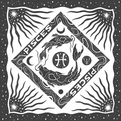 Pisces zodiac sign. Horoscope. Illustration for souvenirs and social networks