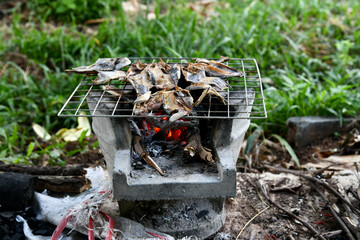 grilled fish on charcoal.