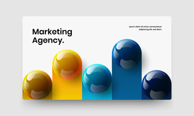 Multicolored flyer design vector template. Bright 3D spheres web banner illustration.