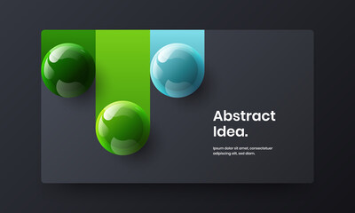 Vivid cover design vector template. Unique 3D spheres website screen layout.
