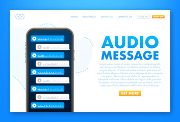Voice, Record Audio message, speech bubble. Messenger chat screen. Vector stock illustration.
