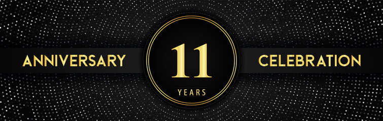 11 years anniversary celebration with circle frame and dotted line isolated on black background. Premium design for birthday party, graduation, weddings, ceremony, greetings card, anniversary logo.