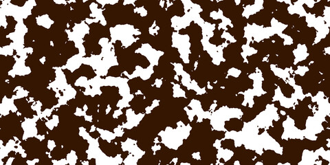 Brown cowhide with white spots as a seamless pattern. Spotted vector background. Animal print. Panda, dalmatian or appaloosa horse skin texture. - obrazy, fototapety, plakaty