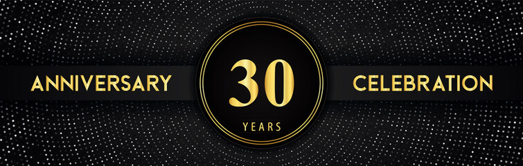 30 years anniversary celebration with circle frame and dotted line isolated on black background. Premium design for birthday party, graduation, weddings, ceremony, greetings card, anniversary logo.