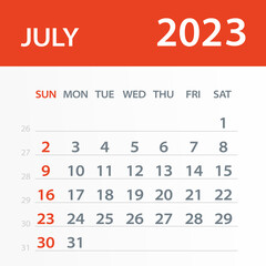 July 2023 Calendar Leaf - Vector Illustration