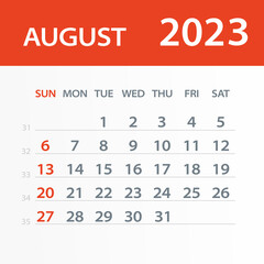 August 2023 Calendar Leaf - Vector Illustration