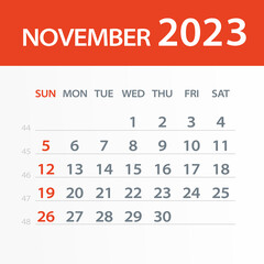 November 2023 Calendar Leaf - Vector Illustration