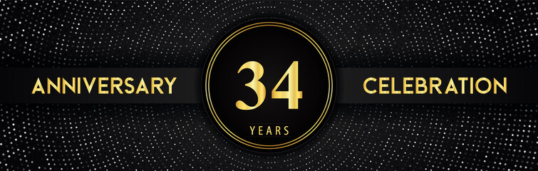 34 years anniversary celebration with circle frame and dotted line isolated on black background. Premium design for birthday party, graduation, weddings, ceremony, greetings card, anniversary logo.