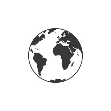 Map world icon, globe with continents, logo planet earth, concept global technology