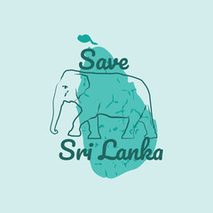 save Sri Lanka. elephant line art illustration on Sri Langka map